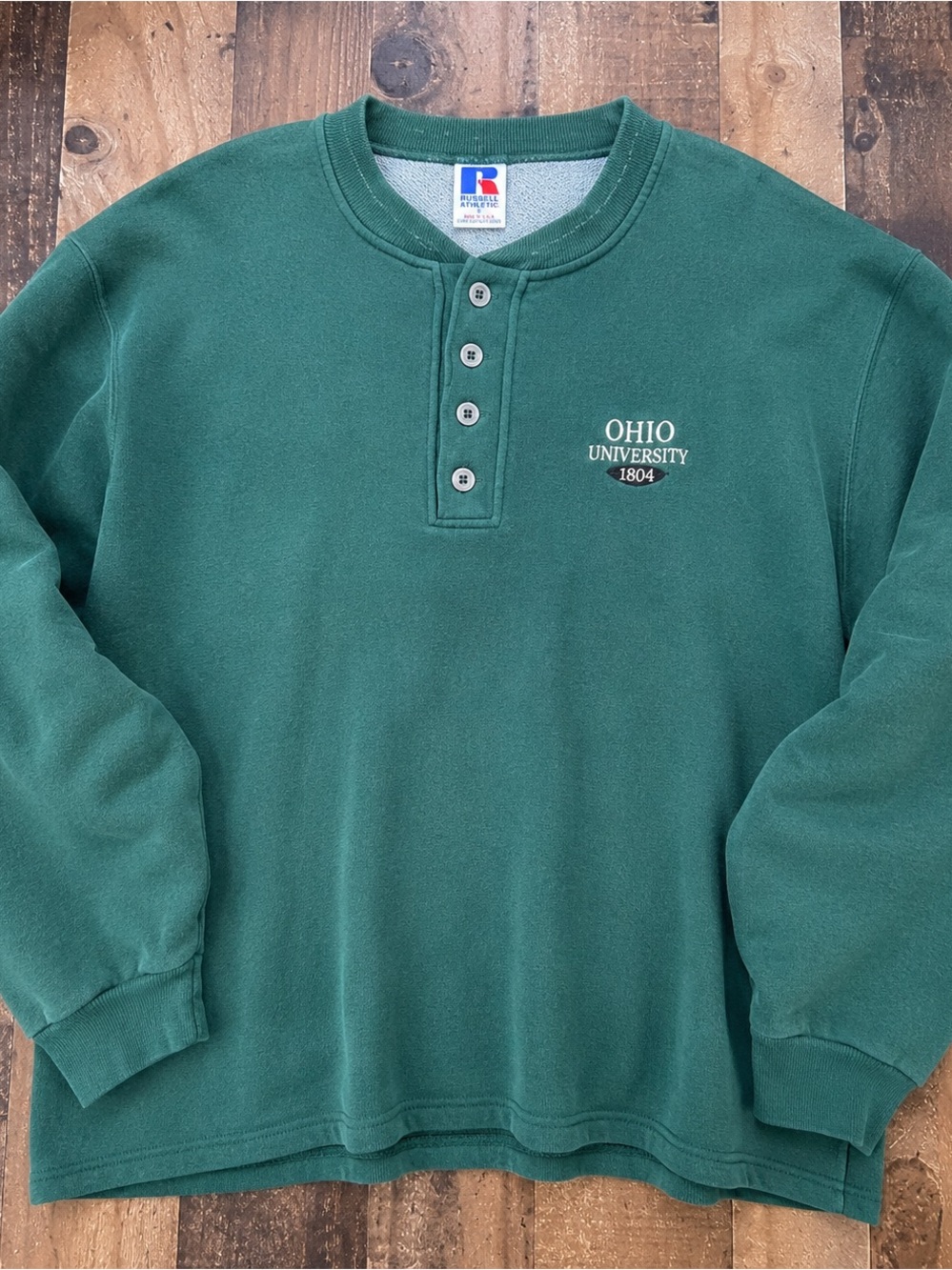 Russell Athletic Dark Green Henley Crewneck Sweatshirt